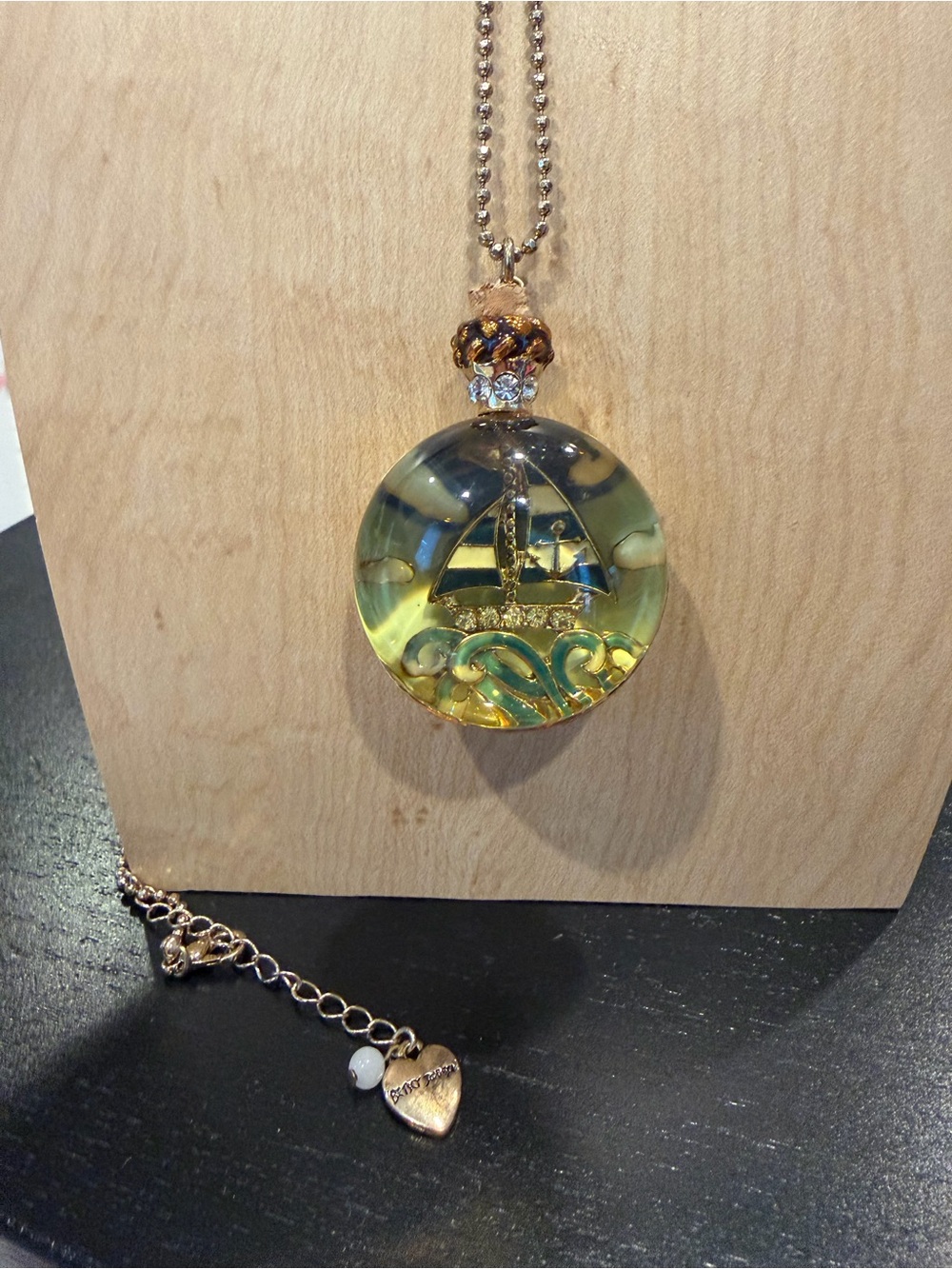 Betsey Johnson Ship In A Bottle Compass Long Pendant Gold Necklace